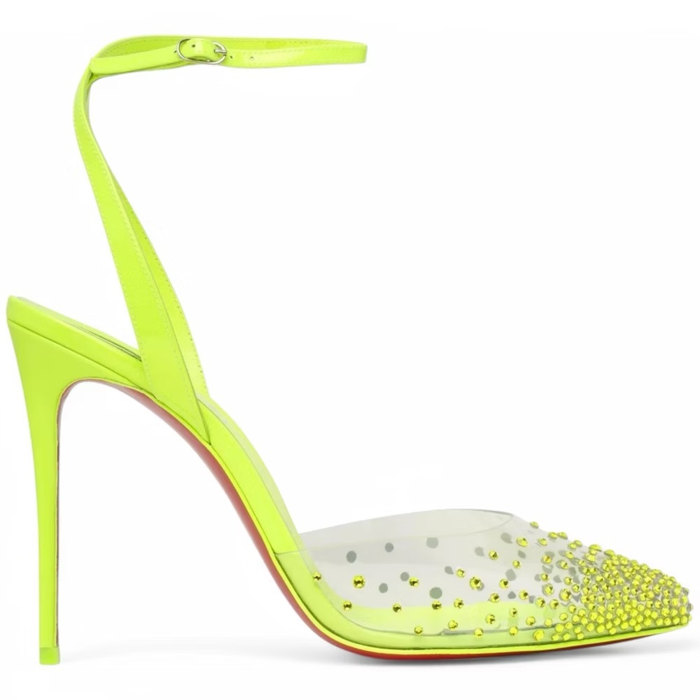 Christian Louboutin Neon Yellow Crystal PVC Ankle Strap Heels Size 39 US 9